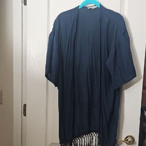 Navy Blue Kimono Cardigan with Fringe